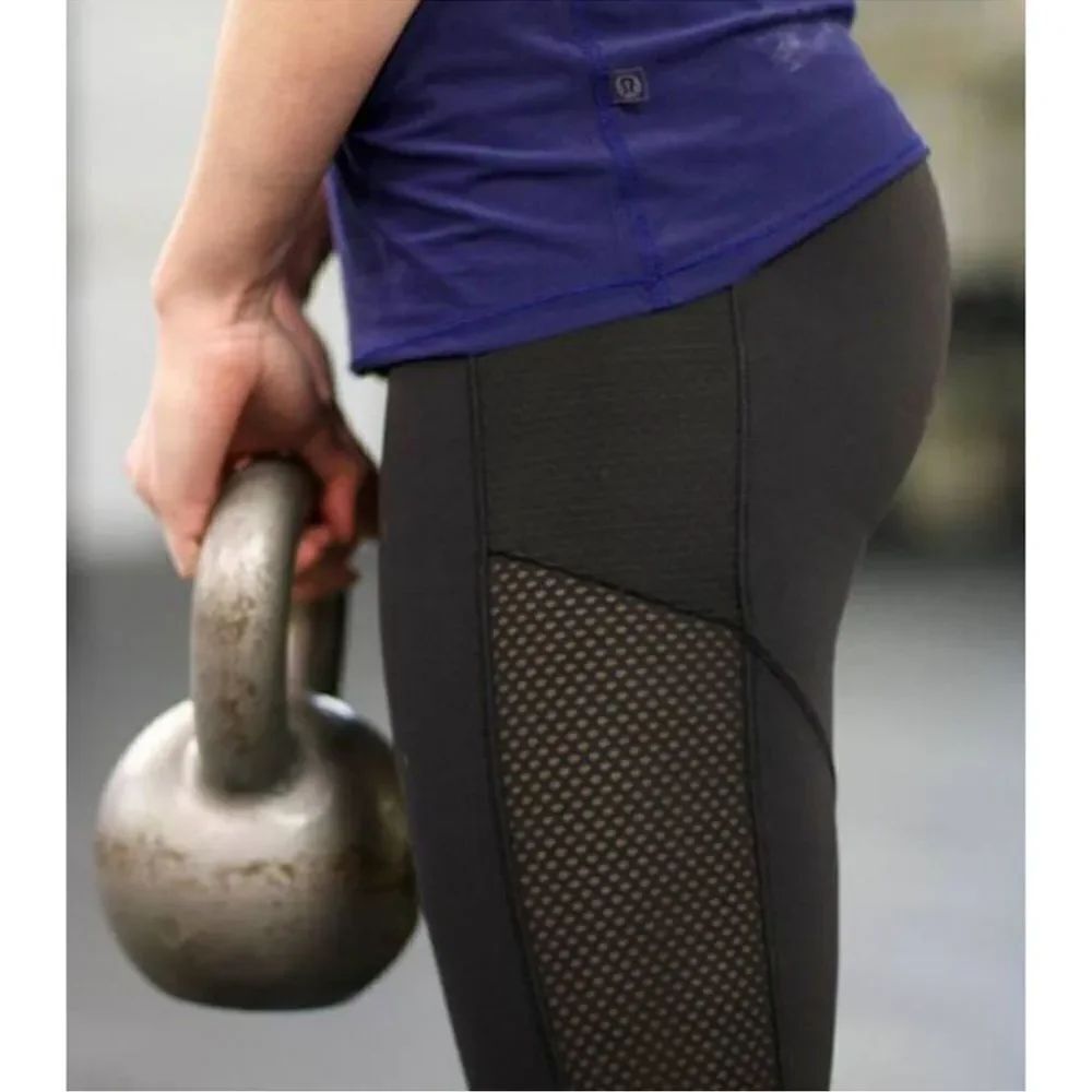 RARE Lululemon Fit Physique black high rise mesh fishnet pocket leggings size 2